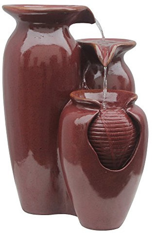 Teamson Home Jar Fontaine Cascade à 3 étages avec Pompe pour terrasse, Jardin, terrasse, 50,8 cm de Hauteur, Marron, résine, Rouge Vintage, 36,8 x 35,1 x 52,1 cm