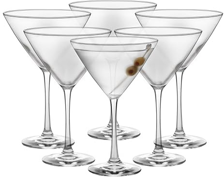 Libbey Vina Glassware Set, Classic, Triangular Martini Glasses Set of 6 for Martinis, Cocktails, Clear Cosmopolitan Glasses for Parties, Weddings