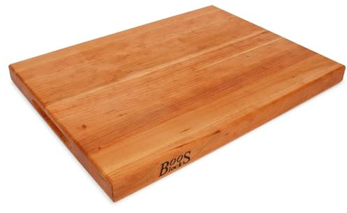 Boos Block Profi-Schneidebrett Kirschholz - 51 x 38 x 4 CM – Antibakteriell – Schneidebrett Dick - Hackbrett - Hackblock- Lebensmittelecht – Holzbrettchen Mit Griff - Holzbrett Deko - Servierbrett