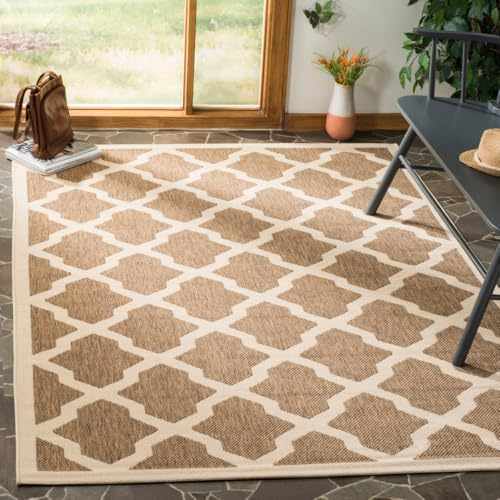 SAFAVIEH Washable Rug Outdoor Courtyard Collection - 5'3 x 7'7, Brown & Bone, Non-Shedding & Easy Cleaning, Ideal for Patio, Backyard, Mudroom (CY6903-242)
