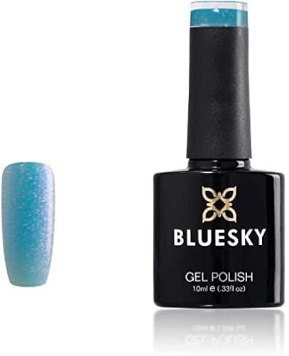 Bluesky Gel Nail Polish 10ml, Blue Glitter - SJ31 | Fine turquoise flecks over a deep base, so it shifts between teal and navy as your hands move. 21 day wear.