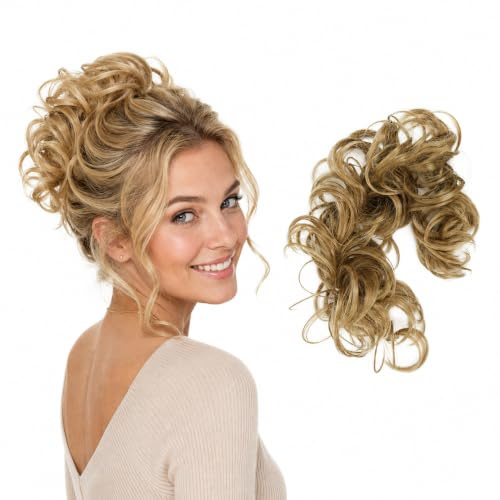 CAISHA 80cm Synthetic Wrap Bun Hair Piece Extension Dirty Blonde HW13 | Heat Resistant Chignon Updo Scrunchie Voluminous Wavy Donut Accessories Messy Elastic Band Bridal Wedding Party Top Knot Fake