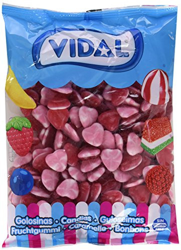 Vidal Golosinas, Corazones Twist. Caramelo de Goma color Rojo y Blanco y sabor Fresa. Bolsa de 1 Kg
