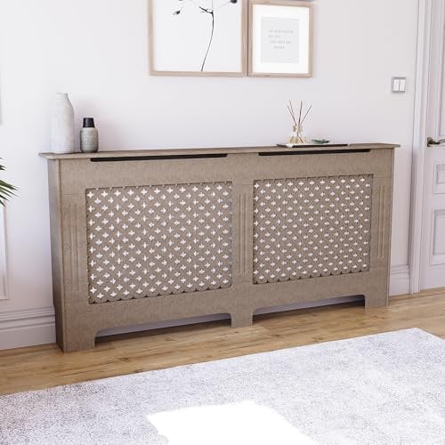Vida Designs Oxford Radiator Cover – Traditional Cross Pattern, Unfinished, MDF, Custom Paintable Surface, Heat Efficient, Extra Large, (H 82 x W 172 x D 19 cm)
