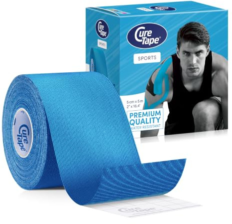 CureTape Sports 5 cm x 5 m - Kinesiologie Tape extra stark - Kinesiotape Sport Tape wasserfest, schweißresistent & latexfrei - Physio Tape für Muskel - und Gelenkunterstützung bei Sport - Blau