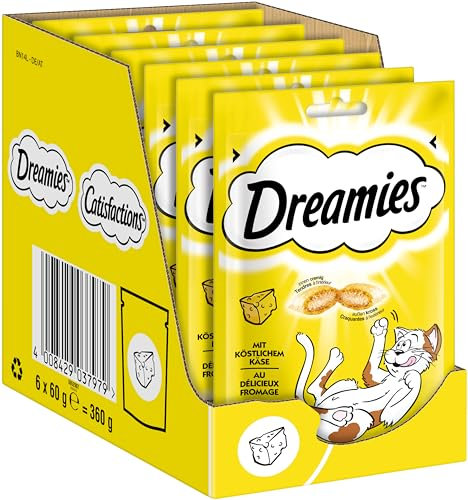 Dreamies Katzensnacks mit Käsegeschmack, 6er Pack, 6x60g – Außen knusprige & innen cremige Katzenleckerlis