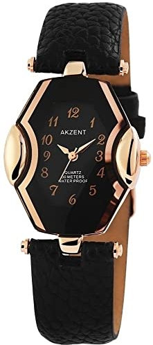 Akzent Damen-Uhr 1900103 (schwarz roségoldfarbig)