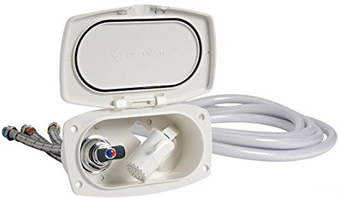 OSCULATI Technopolymer Duscharmatur warm/kalt Mischbatterie im Luran Einbaukasten New Edge weiß & Duschkopf Boris, Schlauch:PVC netzverstärkt, Schlauchlänge:2.5 Meter
