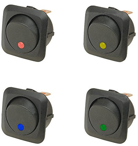 E Support 4 X 12V 25A Interruttore Auto On Off Interruttore a Bilanciere Interruttore Pulsante Blu Rosso Verde Giallo Illuminato Led 25mm Cruscotto