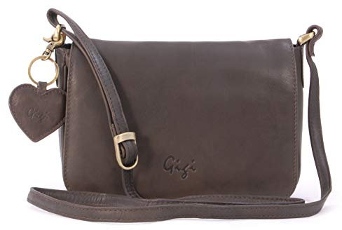 Gigi - Damen Leder Umhängetasche - Crossbody Bag Handtasche Klein - Verstellbarer Schultergurt - mit Herz Schlüsselring - OTHELLO 14578 - Dunkelbraun
