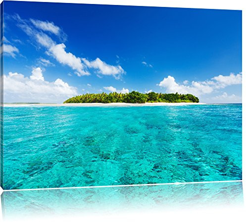 Pixxprint Malediven Traumstrand Blaues Meer Sommer Sonnenschein, Größe: 60x40cm, Leinwandbild, fertig gespannt, Wandbild, Dekoration, Kunstdruck, kein Poster