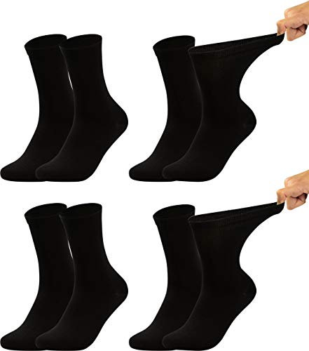 Vita Sox Chaussettes pour femme, extra larges, coton santé sensible sans caoutchouc sans coutures, lot de 4, 6 ou 8 - Noir - Taille unique