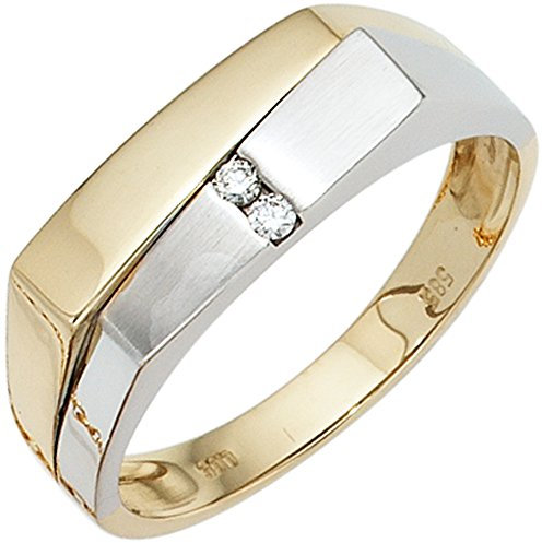 Jobo Herren-Ring aus 14 Karat 585 Gelbgold und Weißgold mit 2 Diamanten Größe 66