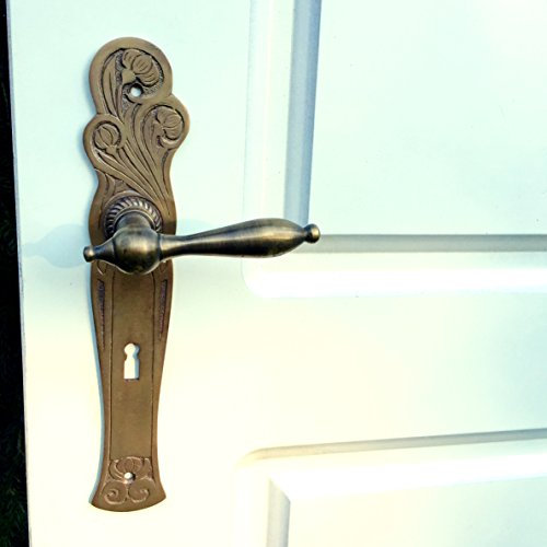 Antikas - Jugendstil Garnitur - edel in Messing gearbeite Drücker-Garnitur mit Langschild