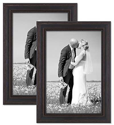 2er Set Bilderrahmen 20x30 cm Shabby-Chic Landhaus-Stil Dunkelbraun Massivholz mit Glasscheibe und Zubehör/Fotorahmen