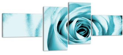 wandmotiv24 Leinwandbild Blaue Rose LW171 Wandbild, Bild auf Leinwand, 4 Teile, 100x45cm, Kunstdruck Canvas, XXL Bilder, Keilrahmenbild, fertig aufgespannt, Bild, Holzrahmen, Natur, Blüte, Blau,