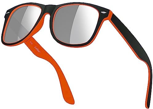 iceBoo Sunglasses Two tone reflective lenses Vintage Classic unisex frame UV400 (Black & orange frame, silver mirrored Lens (2133)