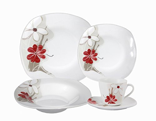 Lorenzo Import - Vajilla cuadrada de porcelana para 4 personas (20 piezas), color rojo