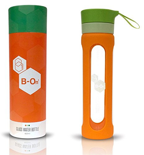 B On 1 Glass Water Bottle 600ml Filter/Infuser Lid, Silicone Sleeve and BPA Free