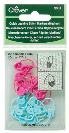 CLOVER CL3031 Schnellverschluss Maschenmarkierer (Medium), Plastische, Mehrfarbig, 13 x 6.5 x 0.5 cm