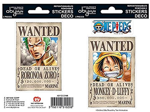 ABYstyle - ONE PIECE - Stickers - 16x11cm- Wanted Luffy/Zoro