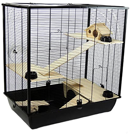 Hamster & Rat Cage 78cm x 48cm x 80cm - Plaza Tall Multi-Level Black | Little Friends
