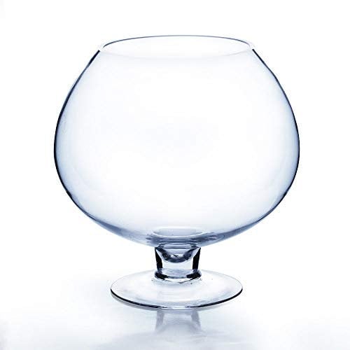 WGV Clear Brandy Wine Shaped Bubble Bowl Glass Vase on Stand, 9-Inch