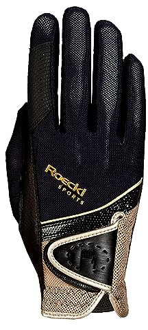 Roeckl Sports Reithandschuh Madrid, Turnier Sommer Handschuh, Schwarz/Gold 6.5