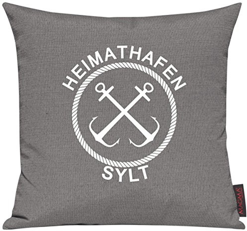 Shirtinstyle Sofakissen Heimathafen Sylt, Kissen, Meer, Heimatort, Stadt, Urlaub, Größe 40 x 40cm, Farbe Grau