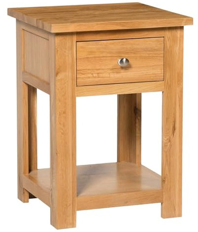 Hallowood Furniture Waverly Oak Lamp Tables with Drawer and Lower Shelf, Solid Wooden Oak Side Table, Light Oak Plant Stand, Nightstand, Fully Assembled Bedside and Living Room Furniture