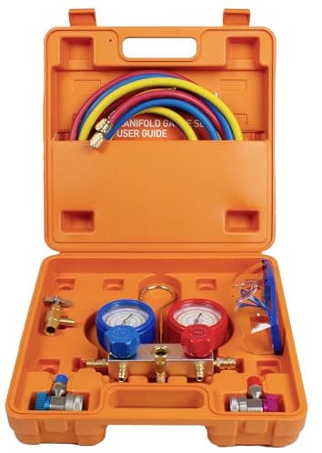 BACOENG Klimaanlage Auto Befüllen Set, R134a Kältemittel Nachfüllset mit 150cm Schlauchset Schnellkupplung, Manifold Gauge Set Geeignet für Kältemittel R134A R410A R407C