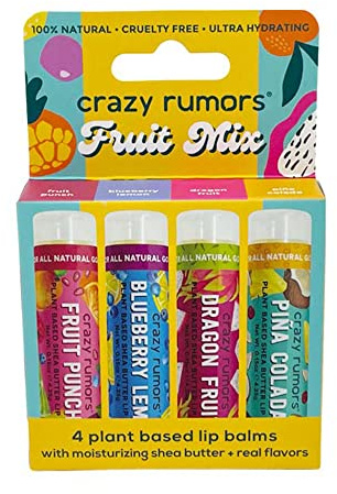 Crazy Rumors Fruit Mix Lip Balm 4-Pack Mix 100% Natural, Vegan, Plant-Based, Made in USA