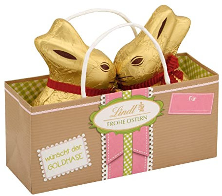 Lindt Schokolade Beauty of Nature GOLDHASEN | 100 g Tasche | Farbenfrohe Geschenkverpackung | 2 x GOLDHASE Vollmilch | Oster Schokolade | Schokoladengeschenk | Schokoladenhase | Osterhase