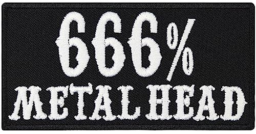 666% Metal Head Patch Heavy Metal Aufnäher Aufbügler Thrash Metal Sticker Rocker Kutten Applikation für alle Stoffe l Biker Patch Motorrad Aufkleber l 90x45mm