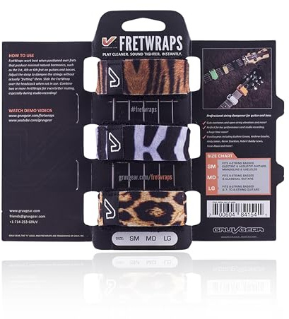 Gruv Gear Fret Wrap & Guitar Mute, Fretwrap for Acoustic, Electric & Bass | String Dampener Recording, Tapping & Practice Accessory (3 Pack, Small Animal Prints, Fits 4 String Bass, 6 String Guitar)
