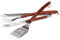 OUTSET 3 Pc BBQ Grill Set Spatula Fork Tongs Rosewood & Stainless Steel Turner