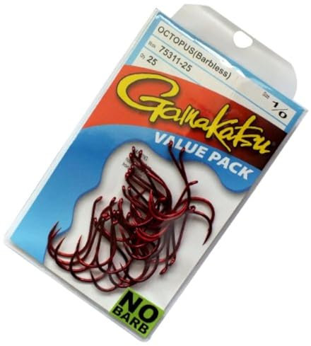 Gamakatsu Unisex-Erwachsene Octopus Haken ohne Widerhaken Oktopus Fischhaken, rot, 25 Pcs-2