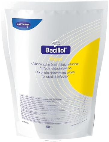 Bacillol Wipes Standbodenbeutel: Alkoholische Schnell-Desinfektionstücher für den Einsatz im Bacillol Wipes-Spender, 90 Tücher
