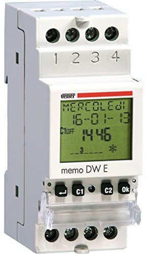 VEMER VP871800 MEMO DW E - Interruttore Orario Digitale, Timer Programmazione Giornaliera o Settimanale, Installazione su Guida DIN, Bianco