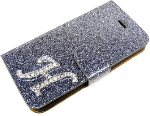 Exklusive-Cad LG Optimus L5 E610 Glamour Glitzer Strass Etui Flip Case Tasche Cover Hülle mit Magnetverschluss - Buchstabe H in Grau