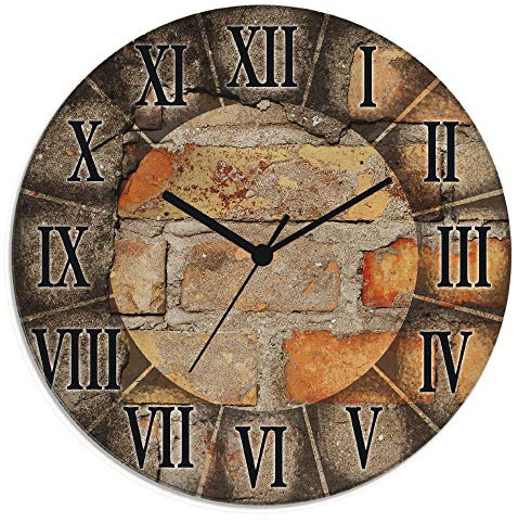 ARTLAND Wanddeko Wanduhr ohne Tickgeräusche Glas Funkuhr Ø 30 cm Rund Lautlos Römische Ziffern Zahlen Römisch Retro Vintage Steinoptik S7LZ