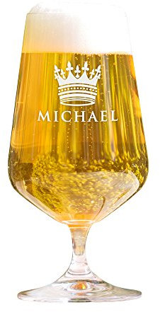 AMAVEL Bierglas mit Gravur, Krone, Personalisiert mit Namen, Gravierte Pilstulpe – Pilsglas für Biertrinker, Füllmenge: 0,4l