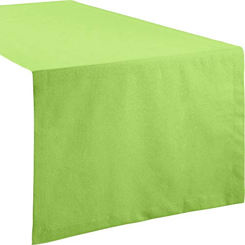 REDBEST Tischdecke, Tischläufer Uni Seattle, 100% Baumwolle apfelgrün Größe 50x150 cm - Robustes, glattes Gewebe, mit hochwertigem Kuvertsaum