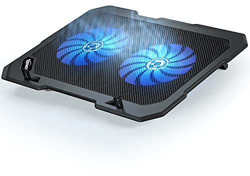TopMate C302 Refroidisseur Ordinateur Portable Ultra Mince, Support de Refroidissement avec 2 Ventilateurs Silencieux, Ventilateur pour PC Portable avec câble USB Intégré Plug and Play pour 10-15,6