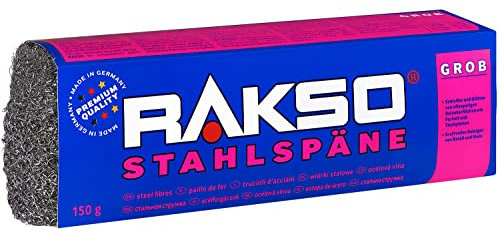 RAKSO Stahlspäne grob - 150g, 1 Banderole, schleift & glättet offenporige Holzoberflächen, Reiniger Metall, Stein, Dämm -, Filtermaterial