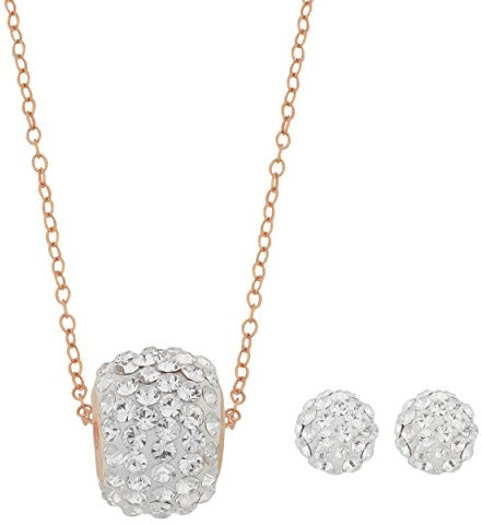 14k Rose Gold over Sterling Silver Crystals Disco Ball Necklace and Earrings Set