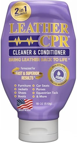 Leather CPR Cleaner and Conditioner 18oz. Bring Leather Back To Life on Furniture, Car Seats, Handbags, Jackets, Boots, Saddles, Purses & Shoes. Restores Shine, Softness & Color to Real Leather
