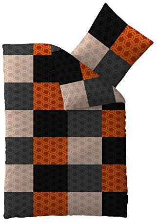 aqua-textil Concept Bettwäsche 2X 155 x 220 cm 4teilig Mikrofaser Bettbezug Sandra Kariert Grau Orange Schwarz