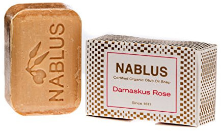 Nablus Soap Natürliche Olivenölseife Damaskus Rose, mit 80% extra nativem Olivenöl, palmölfrei, 100g
