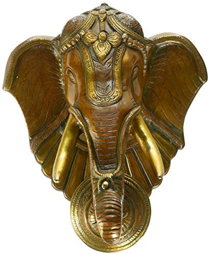 Exotic India Lord Ganesha Wandbehang Maske mit Glocke, Messing, Braun